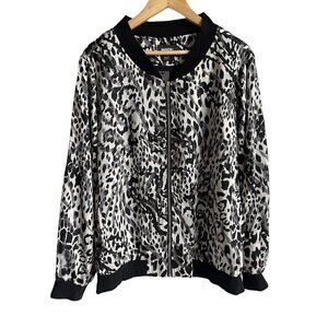 New! Societie 26/28 Black White Zip Up Long Sleeve Bomber Jacket Polyester Blend